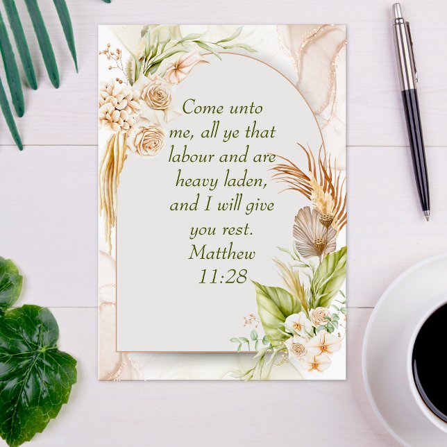 Inspirierendes Matthäus 11:28 Florales Tor Postkarte (Inspirational Matthew 11:28 Floral Arch boho Postcard
)