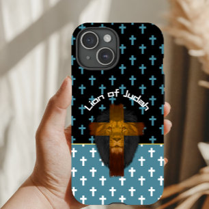 Inspirierendes Schwarz Blau Weiß Kreuz Löwe von Ju Case-Mate iPhone Hülle