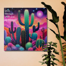 inspirierendes Zitat, farbenfrohe Kaktuslandschaft
