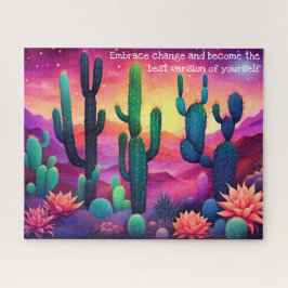inspirierendes Zitat, farbenfrohe Kaktuslandschaft Puzzle