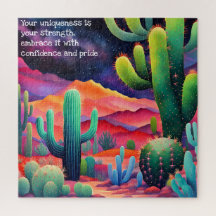 inspirierendes Zitat, farbenfrohe Kaktuslandschaft