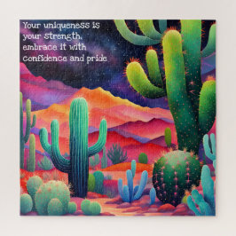 inspirierendes Zitat, farbenfrohe Kaktuslandschaft Puzzle