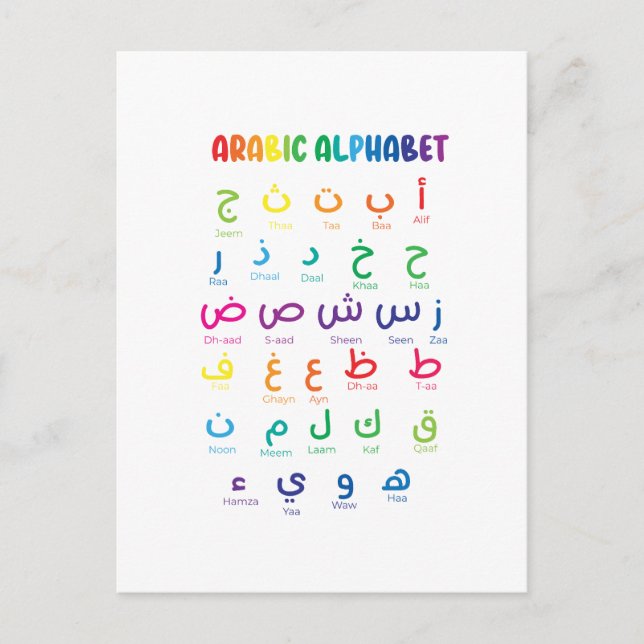 Inspiriert Arabisches Lernen: Schöne Alphabet Kuns Postkarte (Vorderseite)