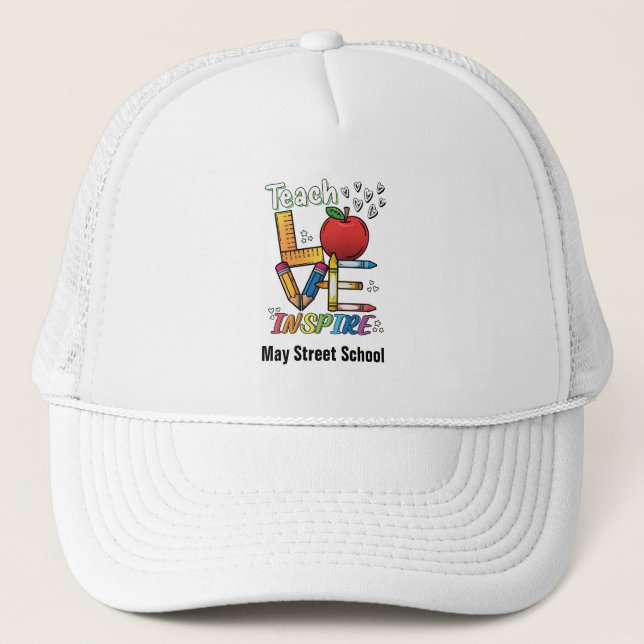 Inspiriert Baseballhut für Lehrer - Schulname Truckerkappe (Vorderseite)