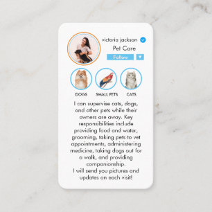 Inspiriert Foto zur Betreuung von Haustieren Visitenkarte