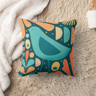 Inspiriert von Mid Century Modern: Vogel und Blätt Kissen