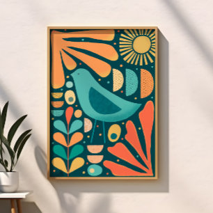 Inspiriert von Mid Century Modern: Vogel und Blätt Poster
