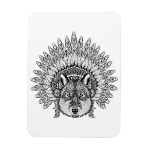 Inspiriert Wolf im Featherkriegsbonnet Magnet