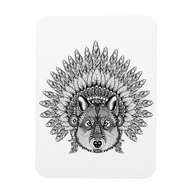 Inspiriert Wolf im Featherkriegsbonnet Magnet (Vertikal)