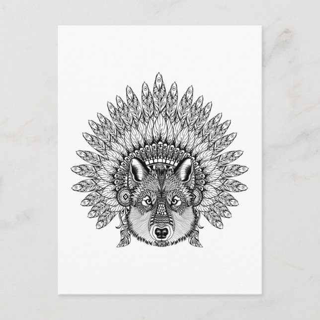 Inspiriert Wolf im Featherkriegsbonnet Postkarte (Vorderseite)