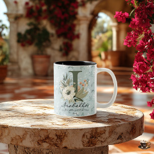 Inspirierte Boho-Chic-Blumeninitialentasse für Isa Zweifarbige Tasse