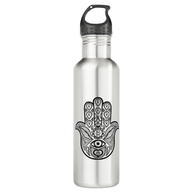 Inspirierte Hamsa Hand Edelstahlflasche (Vorderseite)