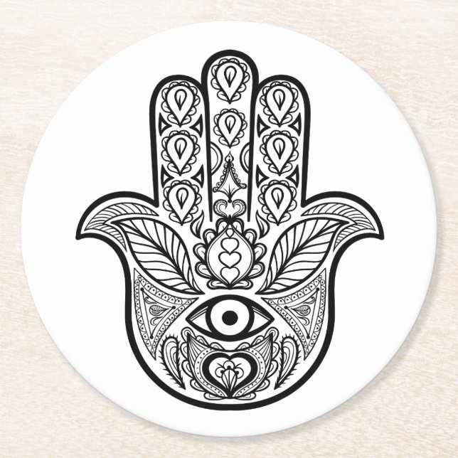 Inspirierte Hamsa Hand Runder Pappuntersetzer (Vorderseite)
