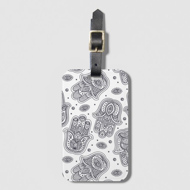 Inspirierte Hand gezeichnetes Hamsa Gepäckanhänger (Vorderseite Vertikal)