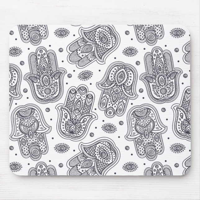 Inspirierte Hand gezeichnetes Hamsa Mousepad (Vorne)