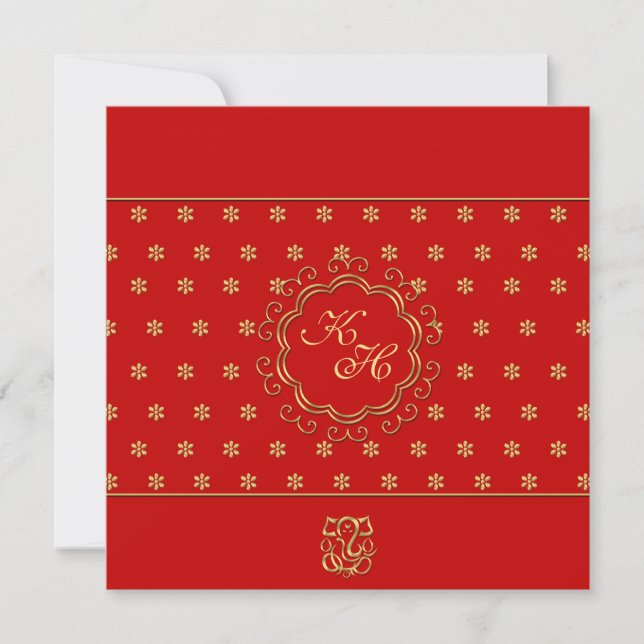 Inspirierte Hochzeitseinladung in Rot und Gold Einladung (Vorderseite)