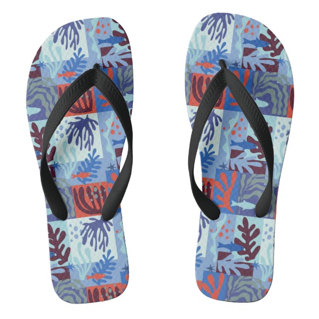 Inspirierte Ocean Life Paper Cutouts Blau Flip Flops (Fußbett)