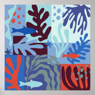 Inspirierte Ocean Life Paper Cutouts Blau Poster