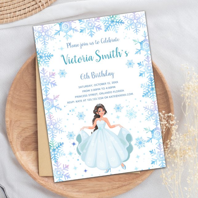 Inspirierte Royal Party Card Einladung (Winter Snow Falk Princess Birthday Invitations)