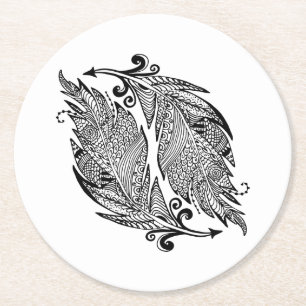 Inspirierte Skizze der Federn Runder Pappuntersetzer