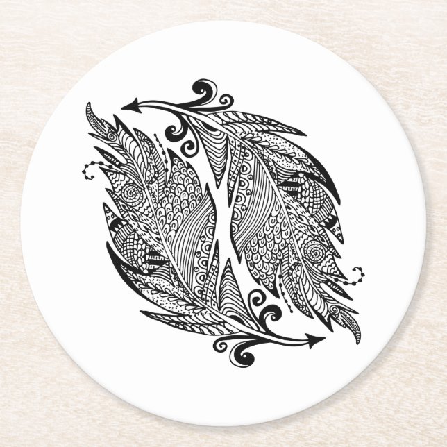 Inspirierte Skizze der Federn Runder Pappuntersetzer (Vorderseite)