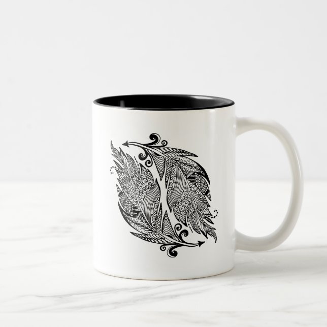 Inspirierte Skizze der Federn Zweifarbige Tasse (Rechts)