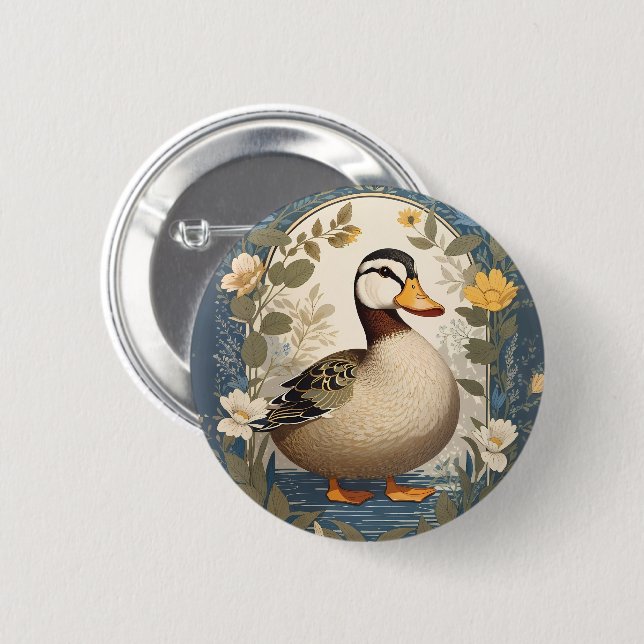 Inspirierte Vintage Blütennatur von niedlichen Ent Button (Vorne & Hinten)