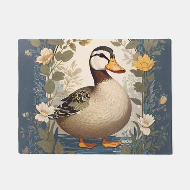 Inspirierte Vintage Blütennatur von niedlichen Ent Fußmatte (Vorderseite)