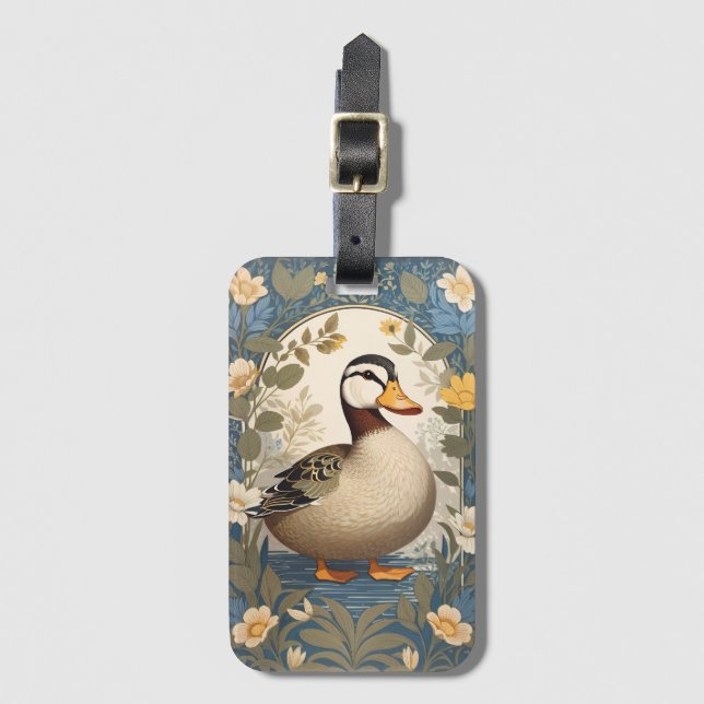 Inspirierte Vintage Blütennatur von niedlichen Ent Gepäckanhänger (Vorderseite Vertikal)