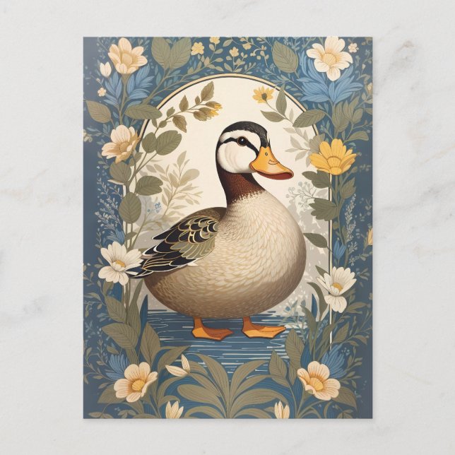 Inspirierte Vintage Blütennatur von niedlichen Ent Postkarte (Vorderseite)