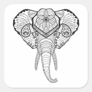Inspirierter Elefant-Kopf Quadratischer Aufkleber