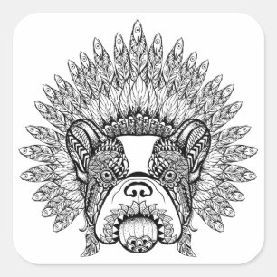 Inspirierter französischer Bulldog-Bonnet im Krieg Quadratischer Aufkleber