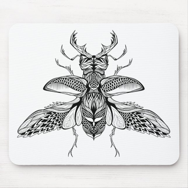 Inspirierter psychedelischer Hirsch-Käfer Mousepad (Vorne)