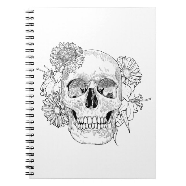 Inspirierter Schädel und Blumen Notizblock (Vorderseite)