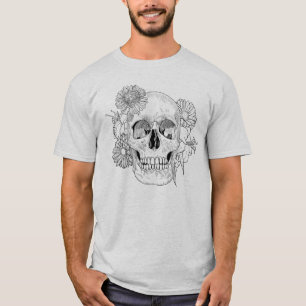 Inspirierter Schädel und Blumen T-Shirt