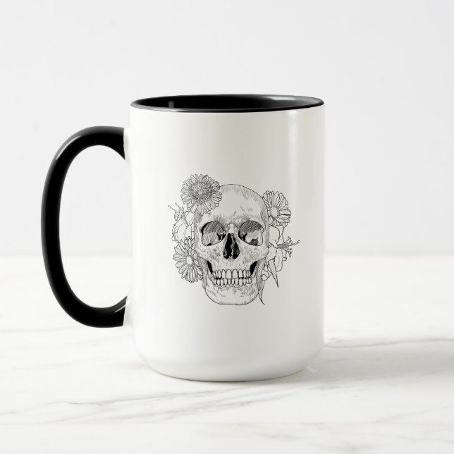 Inspirierter Schädel und Blumen Tasse (Links)