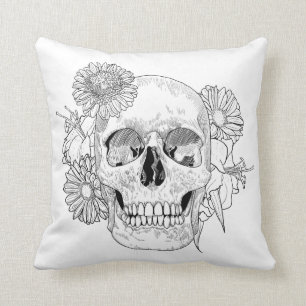 Inspirierter Totenkopf und Blumen Kissen