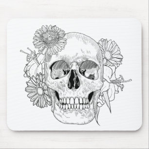 Inspirierter Totenkopf und Blumen Mousepad