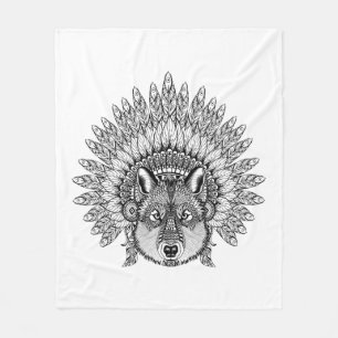 Inspirierter Wolf in gefiederter Kriegs-Haube Fleecedecke