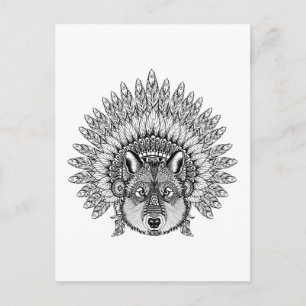 Inspirierter Wolf in gefiederter Kriegsbinde Postkarte