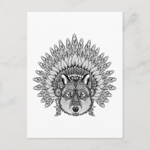 Inspirierter Wolf in gefiederter Kriegsbinde Postkarte