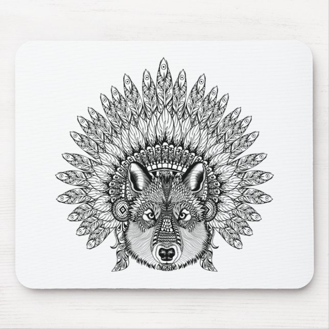 Inspirierter Wolf in mit Federn versehener Mousepad (Vorne)