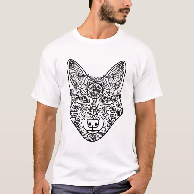 Inspirierter Wolf-Kopf T-Shirt (Vorderseite)