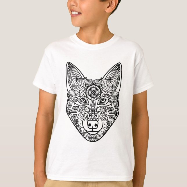 Inspirierter Wolf-Kopf T-Shirt (Vorderseite)