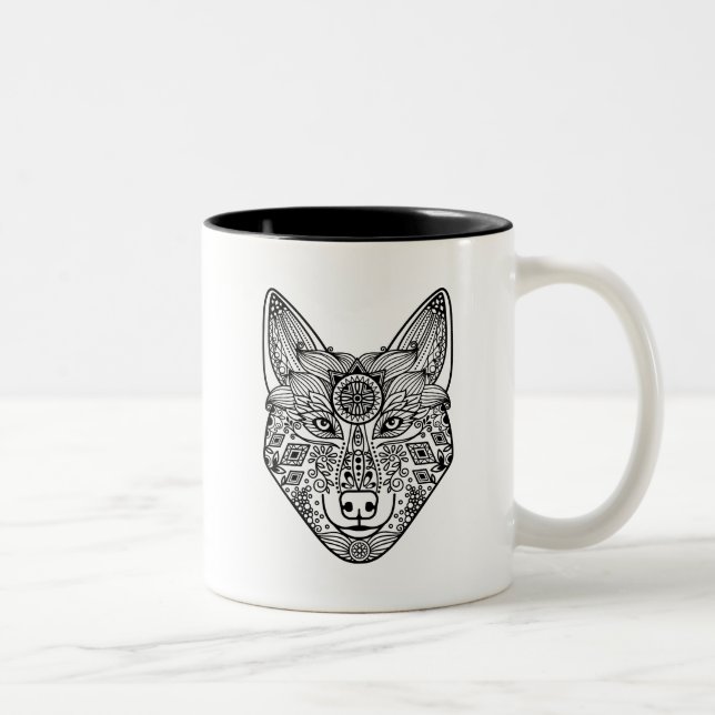 Inspirierter Wolf-Kopf Zweifarbige Tasse (Rechts)