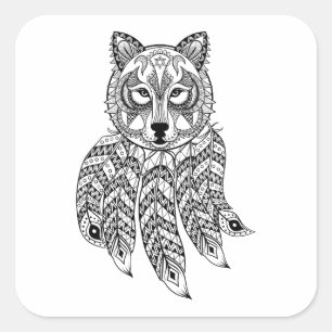 Inspirierter Wolf mit Dreamcatcher Quadratischer Aufkleber