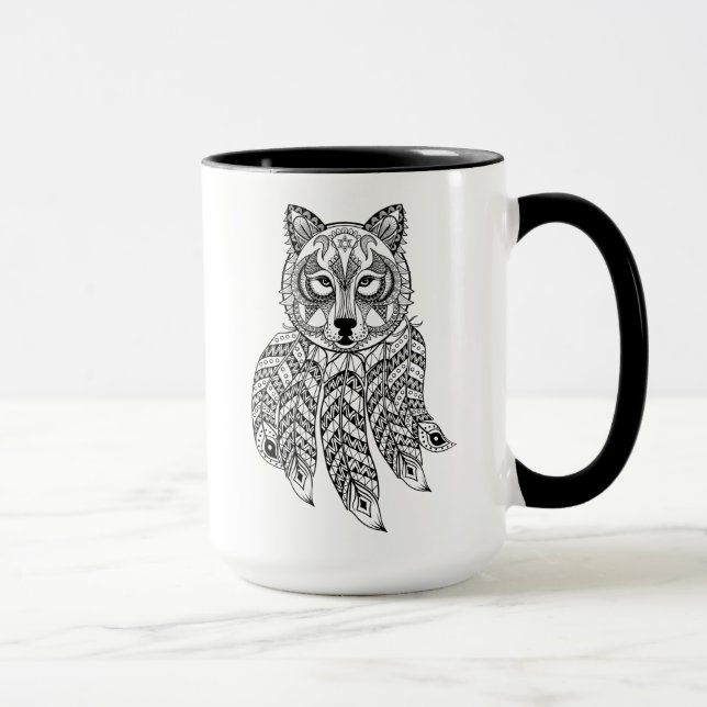 Inspirierter Wolf mit Dreamcatcher Tasse (Rechts)