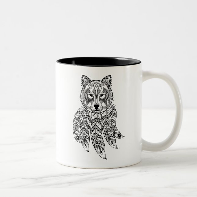 Inspirierter Wolf mit Dreamcatcher Zweifarbige Tasse (Rechts)
