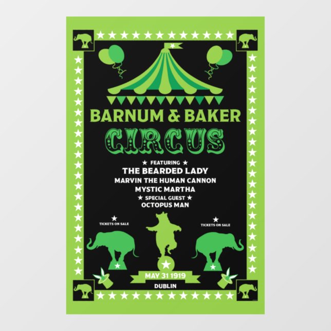 Inspirierter Zirkus Fensteraufkleber (Blatt)