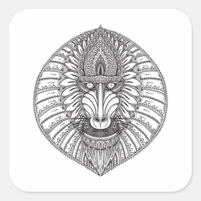 Inspiriertes Baboon-Gesicht Quadratischer Aufkleber (Vorderseite)